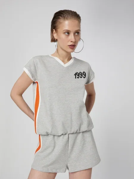 VIERVIER Mikina Jolien sivá melírovaná / oranžová / čierna biela
