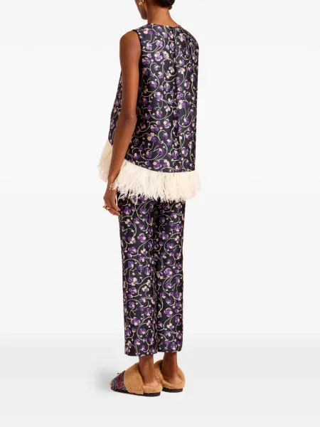 Pantaloni La Doublej cu model floral negru