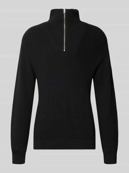 Sweter dzianinowy z kołnierzem typu troyer model RIVER' Redefined Rebel czarny