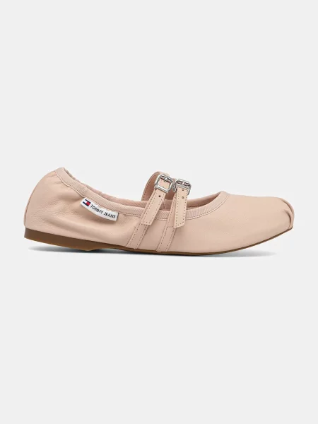 Tommy Jeans balerini de piele BALLERINA bej