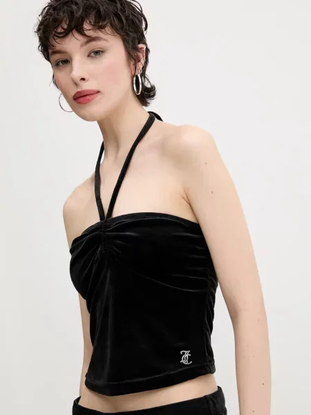 Velur top Juicy Couture HALTER RUCHE črna