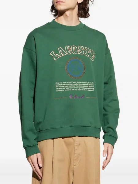Hanorac din fleece Lacoste cu broderie din fleece verde