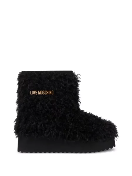 Cizme scurte Love Moschino cu autograf cu blană negru