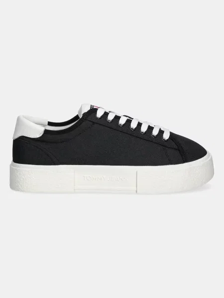 Superge Tommy Jeans FLATFORM CANVAS SNEAKER črna