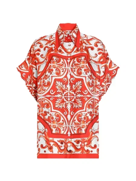 Cămașă Dolce & Gabbana de mătase cu imagine roșu