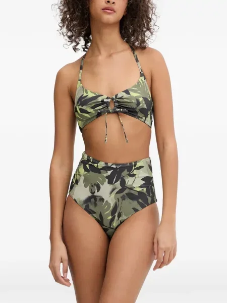 Bikini Armani Exchange visoki struk s printom zelena