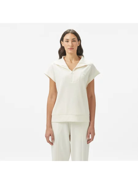 Lacoste Bluza Z Krótkim Rękawem Half Zip biała