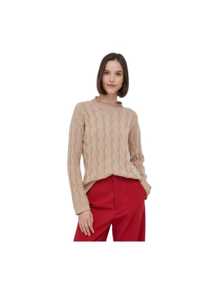 United Colors of Benetton sweter z domieszką wełny beżowy z półgolfem brązowy