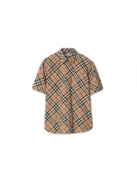 Koszula z krótkim rękawem Burberry w kratę popelinowa retro beżowa