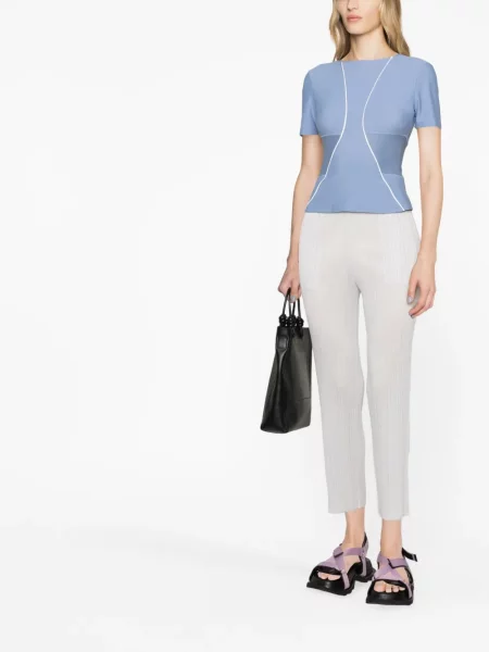 Plisuoti kūginis kelnės Pleats Please Issey Miyake apkarpytas pilka