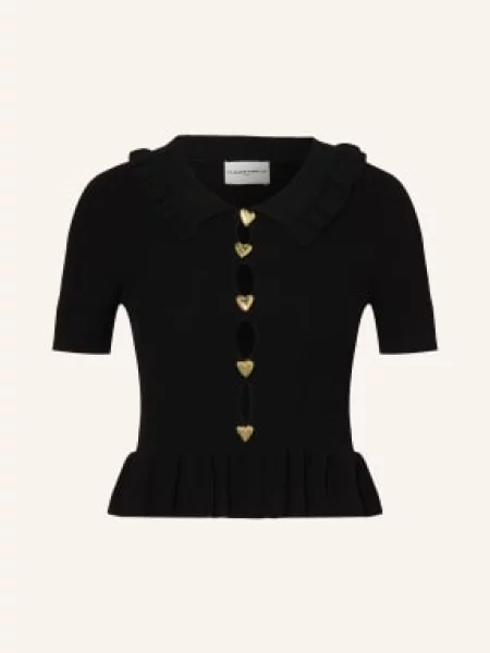 Claudie Pierlot Dzianinowa Koszulka Z Falbanami I Wycięciami schwarz czarna