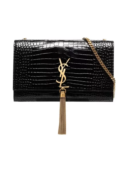 Torebka skórzana Saint Laurent skórzana z frędzli czarna
