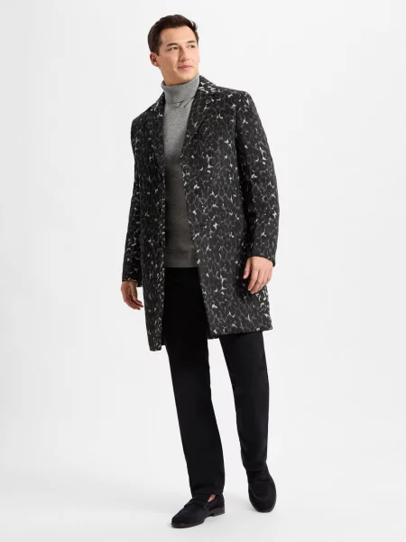 Finshley & Harding London wełniany płaszcz Mężczyźni szary|czarny wzorzysty 48 czarny