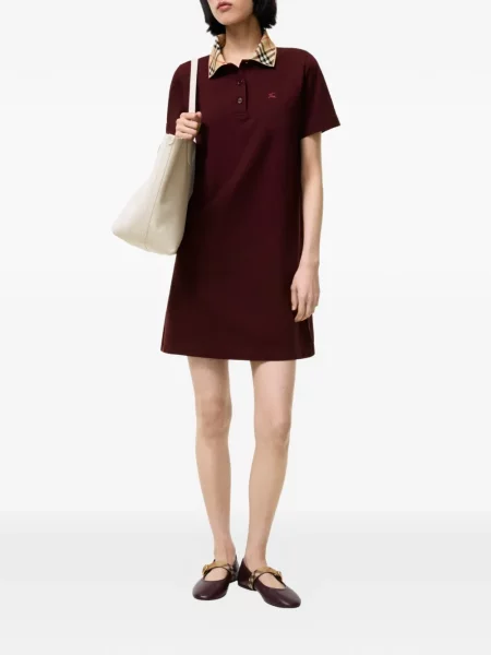 Gulerat rochie tip cămașă Burberry în carouri roșu