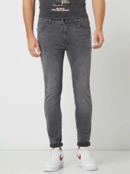 Jeansy o kroju skinny fit z naszywką z logo Review szare