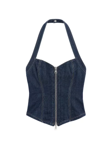 Top Reformation s výstřihem halter modrý