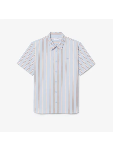 Lacoste Koszula Z Krótkim Rękawem W Paski Regular Fit niebieska