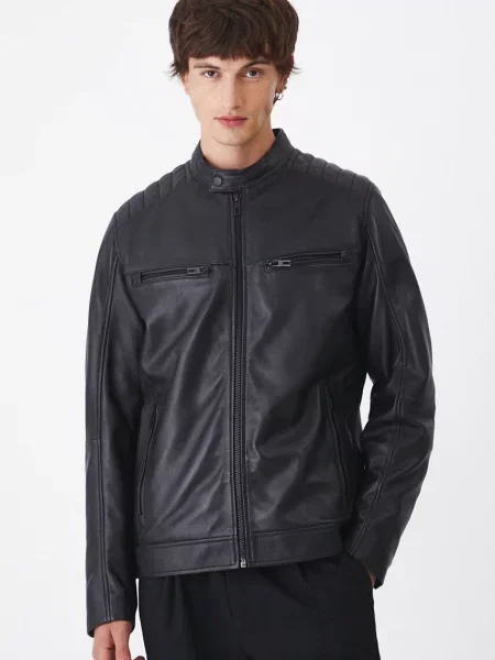 Medicine geaca de piele barbati de tranzitie negru