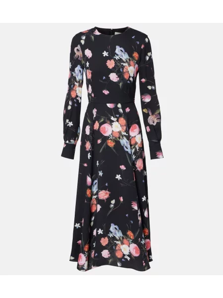 Rochie midi Erdem cu model floral până la genunchi de costum negru