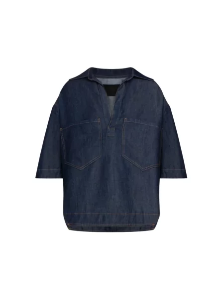 Koszula dżinsowa Dondup z dekoltem w serek niebieska