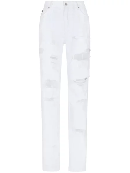 Blugi drepți Dolce & Gabbana zdrențuiți alb