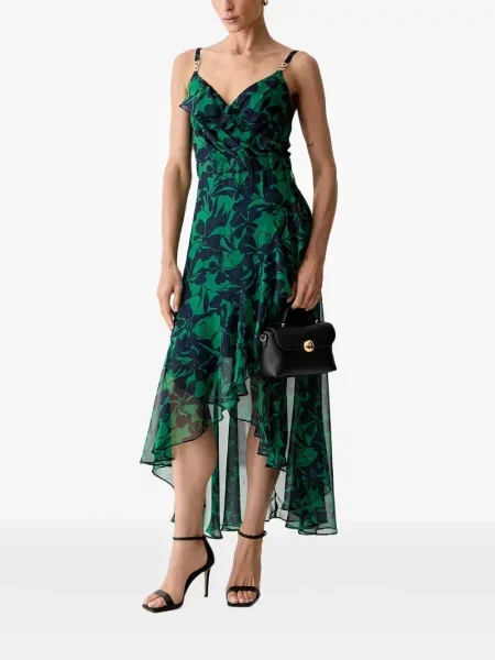 Rochie Morgan cu model floral cu imagine asimetrică verde