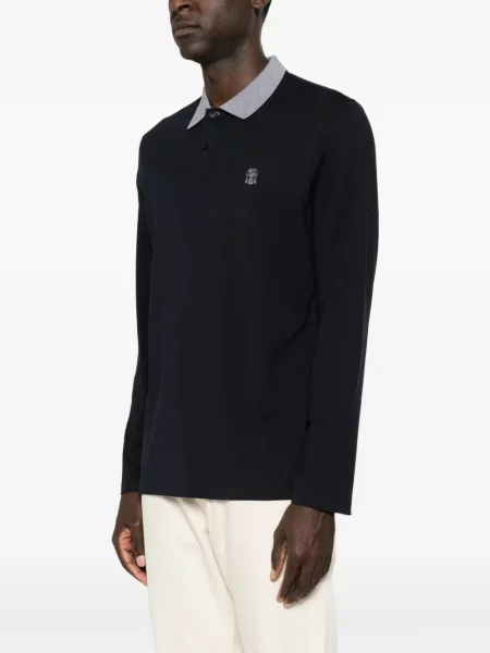 Lung tricou polo Brunello Cucinelli albastru