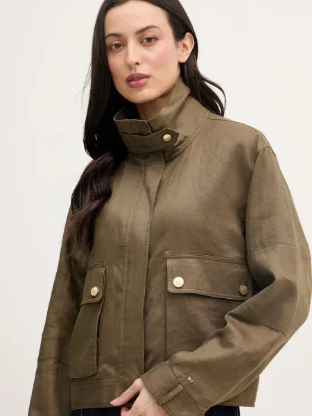Tommy Hilfiger яке дамско от лен зелено