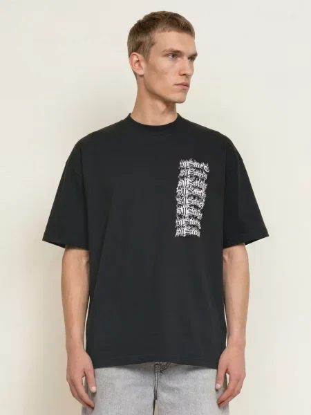 Allsaints Oversized Tričko Repeat černá bílá