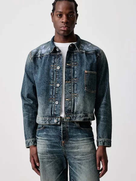 Kenzo jachetă scurtă pentru bărbați din denim albastru