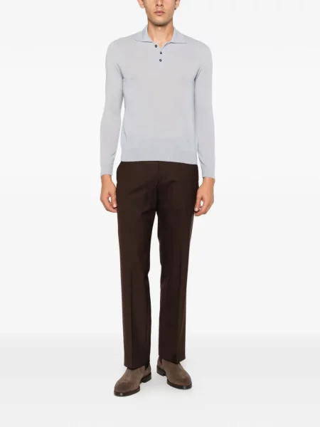 Lung tricou polo Slowear din cașmir albastru