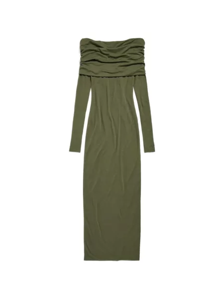 Rochie maxi Balenciaga drapată cu umerii deschiși verde