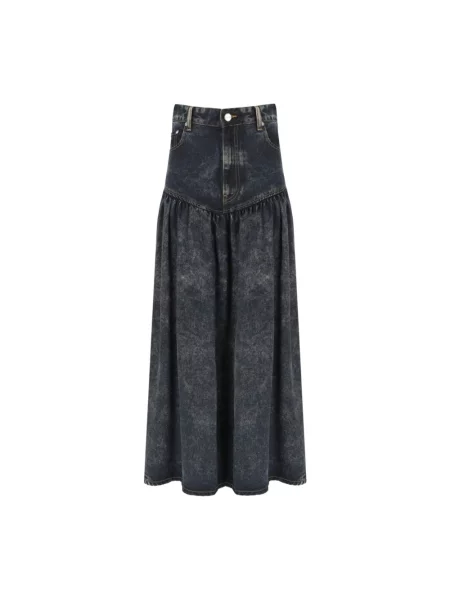 GANNI spódnica jeansowa Light Denim Long granatowy maxi rozkloszowana niebieska