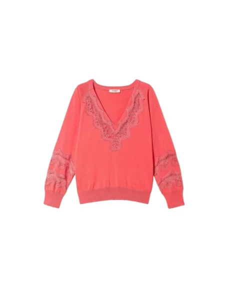 Sweter Twinset koronkowy czerwony