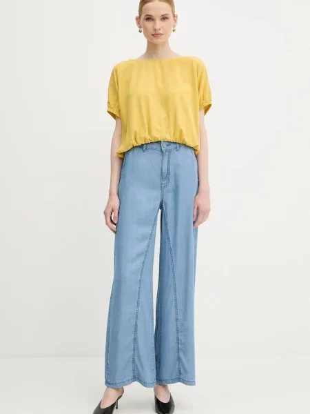 United Colors of Benetton spodnie proste high waist niebieski