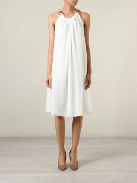 Rochie Lanvin drapată cu bretele alb