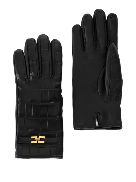 Mănuși Elisabetta Franchi din piele cu imagine negru