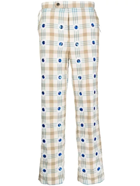 Kostkované kalhoty Bode bílé