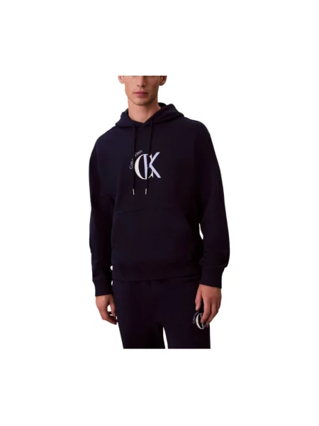 Bluza z kapturem Calvin Klein frotte niebieska