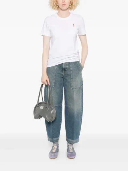 Tricou Maison Kitsune cu broderie alb