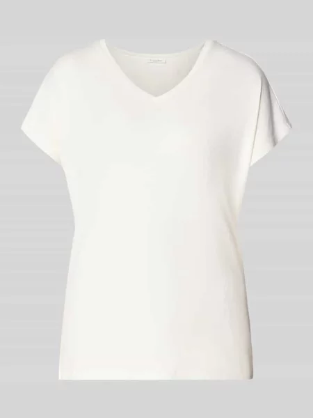 T-shirt z mieszanki i elastanu z dekoltem w serek Christian Berg Woman biała