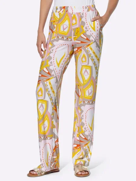 Heine Pantaloni galben / gri taupe / roz pal alb