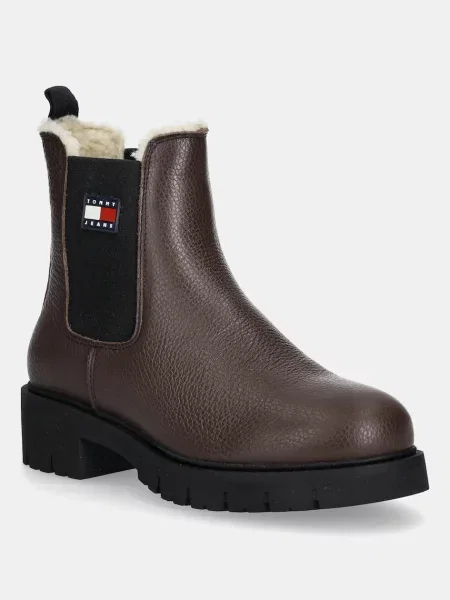 Кожени боти челси Tommy Jeans TJW CHELSEA BOOT WL с платформа с изолация кафяво