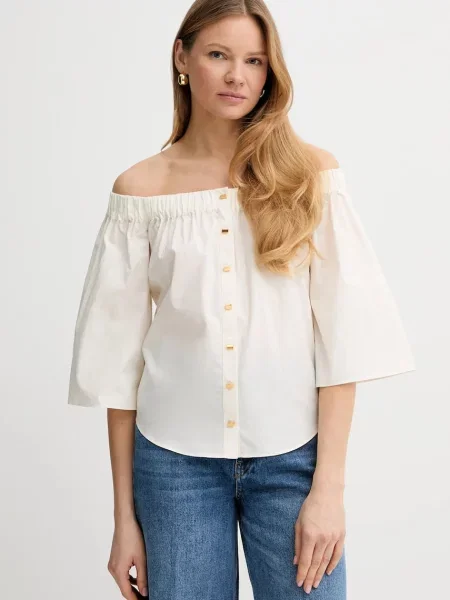 Блуза Marciano Guess PAT дамска с изчистен дизайн бежово
