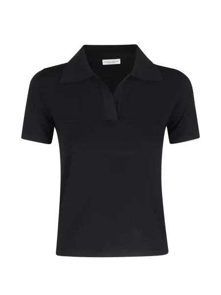 Tricou polo Roberto Collina tricotate cu decolteu în V negru