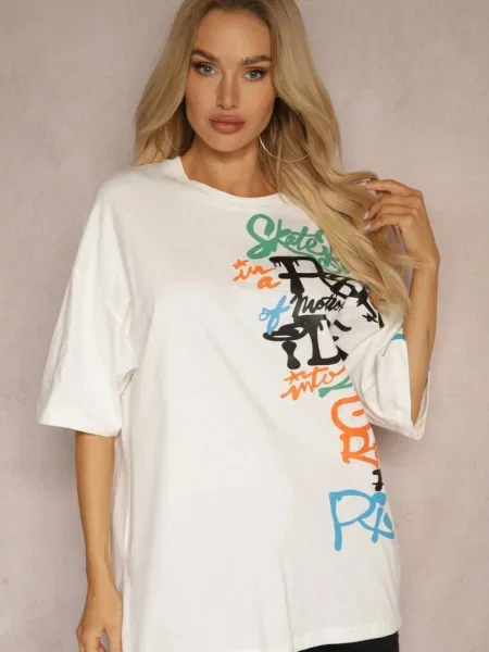 Koszulka T-shirt z Napisami w Stylu Graffiti z Bawełny Venoma biała