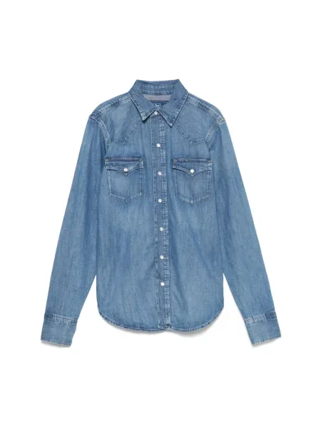 Bluzka Polo Ralph Lauren elegancka z kieszeniami na piersi niebieska