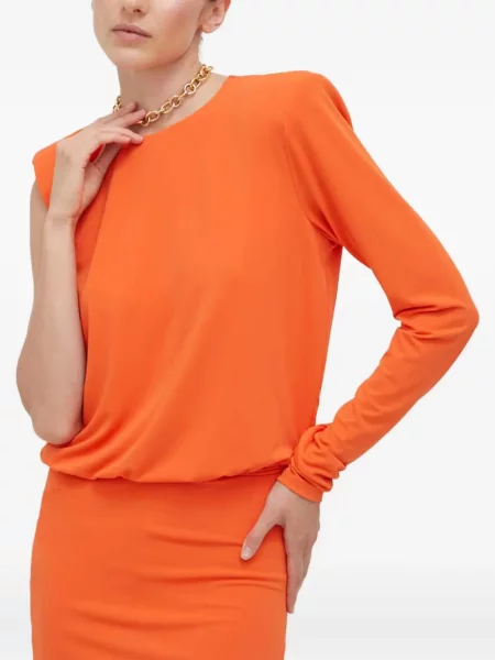 Rochie mini Patrizia Pepe cu un umăr gol de costum portocaliu