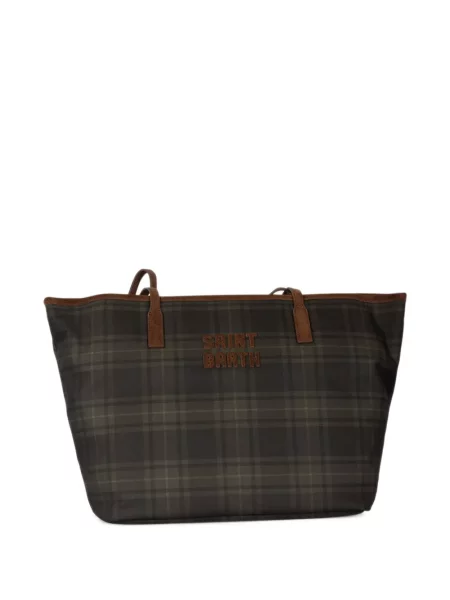 Geantă shopper Mc2 Saint Barth cu broderie în carouri verde