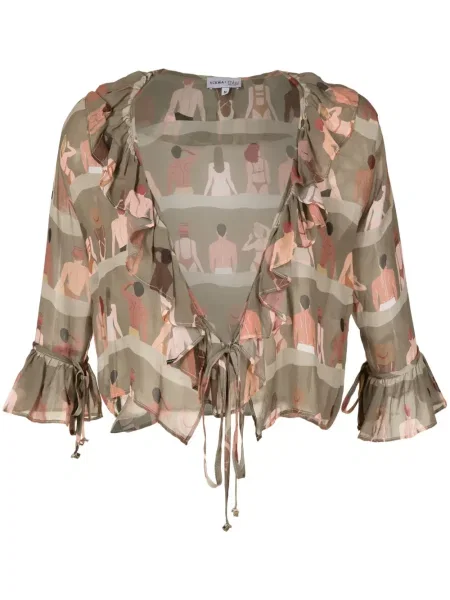 Bluză Amir Slama de mătase cu imagine verde